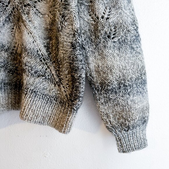 VINTAGE Knit Wool Lace Yoke Sweater Scandinavian/Icelandic Style Grey Pullover - Picture 6 of 13